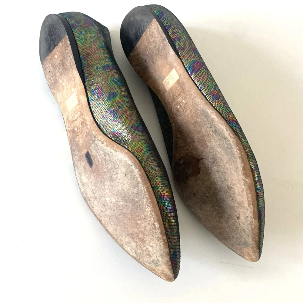 Mary Norton Ballet Flat Point Toe Leather Multi Color Snake Embossed 38.5